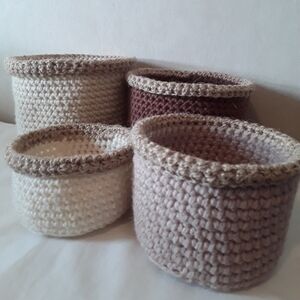 Handmade crochet nesting baskets/set of 4/neutral colors/jute boarders/6-5-4-3in